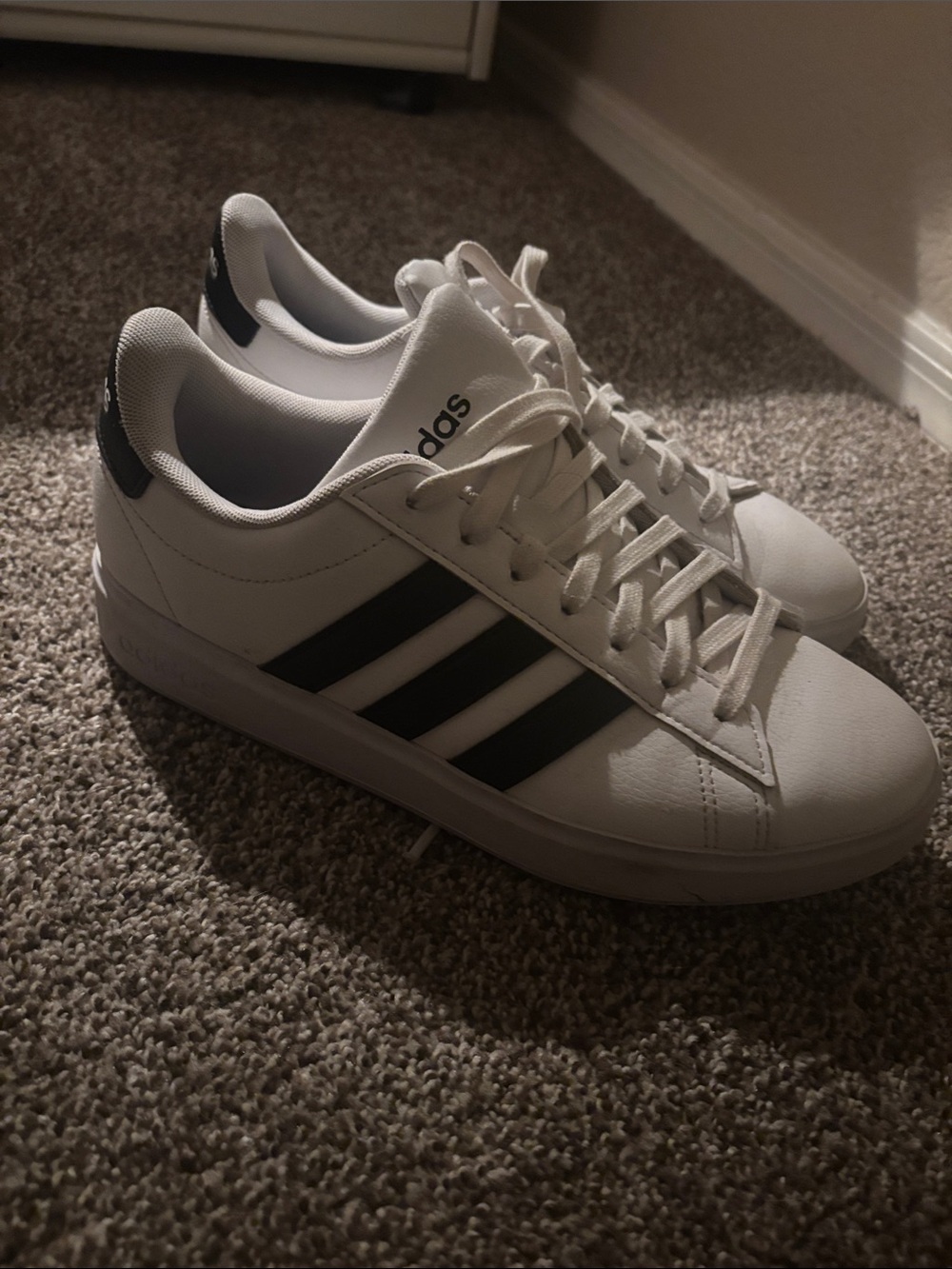 adidas White Low-Top Sneakers with Black Three Stripes